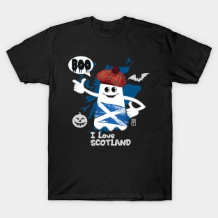 BOO GHOST with Scottish flag "I love Scotland"- cute Halloween T-Shirt